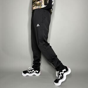 Vintage Y2K Adidas Sweatpants Mens M Jet Black Polyester Joggers White Logo